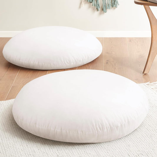 round Floor Pillow Insert 2 Sets, Large Thick Meditation Cushion, Circular Seating Cushions and Pouf Inserts, 32 Inch, Memory Foam Added (Advanced)