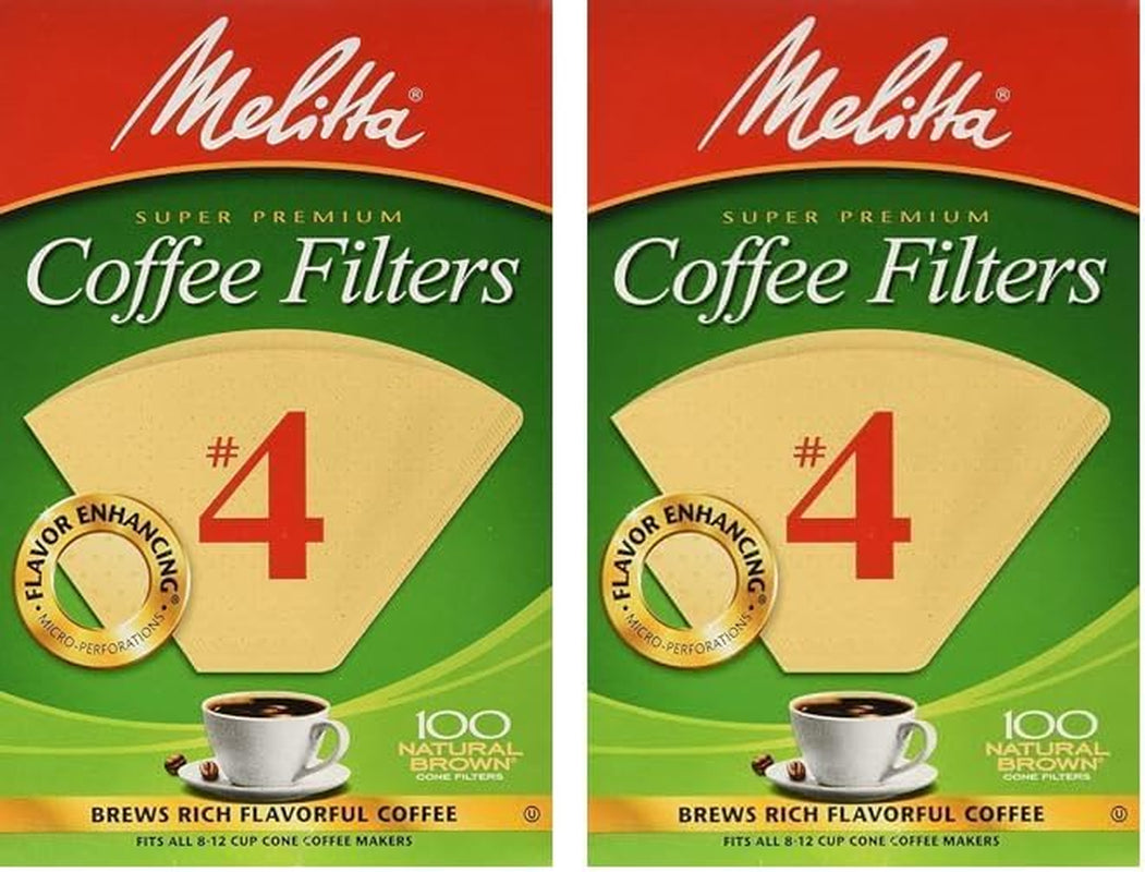 #4 Cone Coffee Filters, Unbleached Natural Brown, 100 Total Filters Count - Packaging May Vary