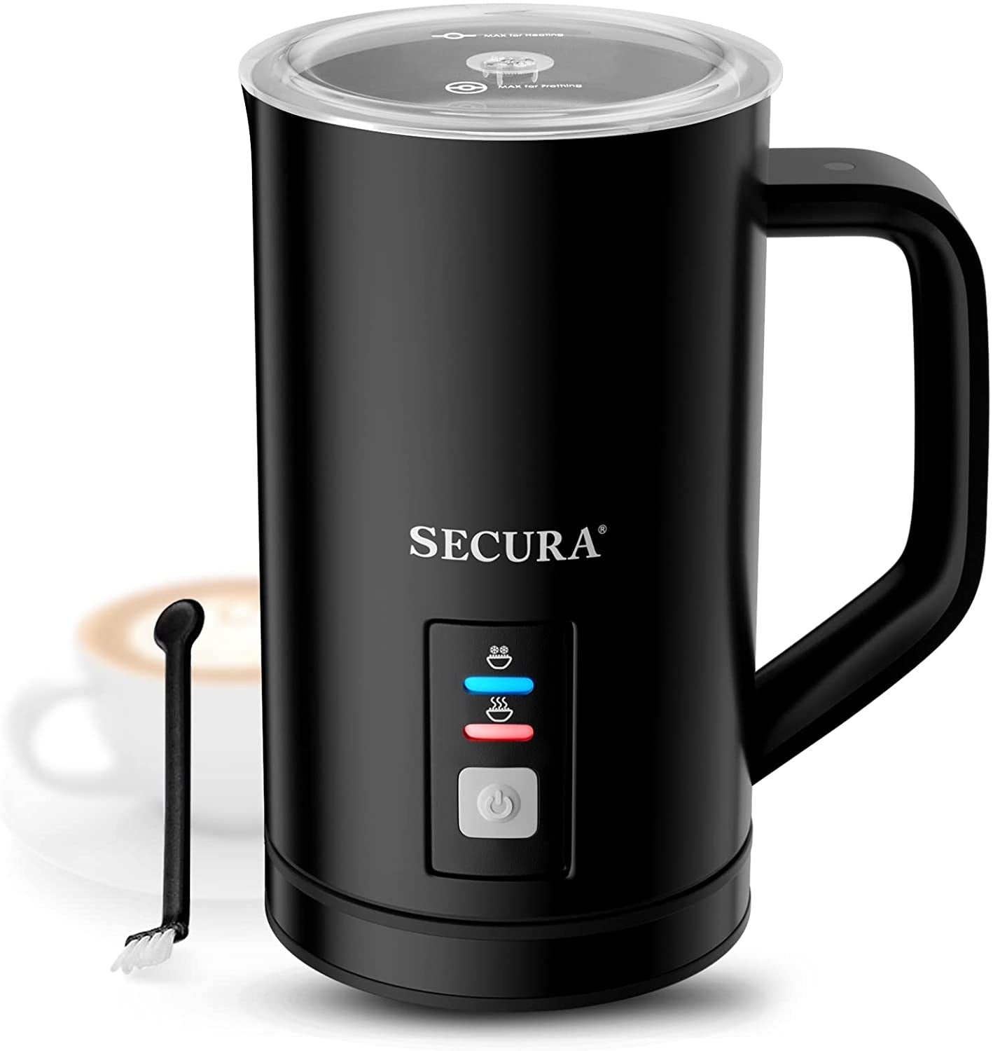 𝗠𝗶𝗹𝗸 𝗙𝗿𝗼𝘁𝗵𝗲𝗿, Electric Milk Steamer Stainless Steel, 8.4Oz/250Ml Automatic Hot and Cold Foam Maker and Milk Warmer for Latte, Macchiato (Black)