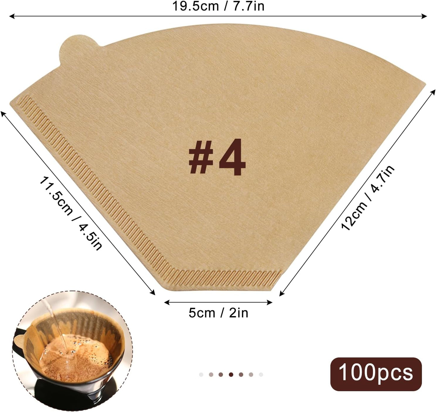 #4 Cone Coffee Filters,4 Coffee Filters Paper Fits for Pour over and Drip Coffee Maker, 8-12 Cup,Natural Unbleached,Chlorine Free (100)