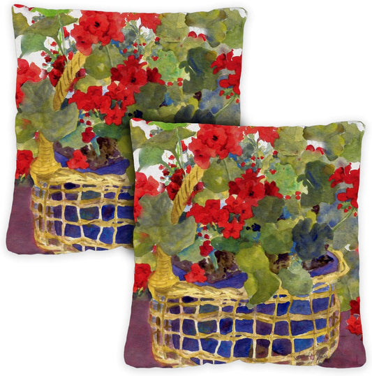 761218 Set of 2 Geranium Basket Spring Pillow Covers 18X18 Inch Flower Outdoor Square Indoor Decorative Throw Pillows