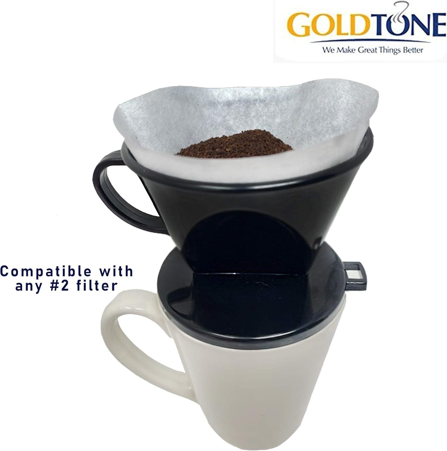 #2 Cone Style Pour over Coffee Dripper, Portable Pour over Coffee Filter Bpa-Free (1-6 Cups) with Stainless Steel #2 Cone Reusable Frameless Filter and Scoop