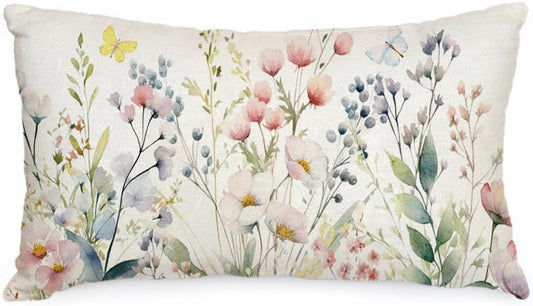 Spring Pillow Cover 12X20 Inch Floral Butterfly Decorations Seasonal Farmhouse Summer Pillow Case Decor for Sofa Couch AA481-12