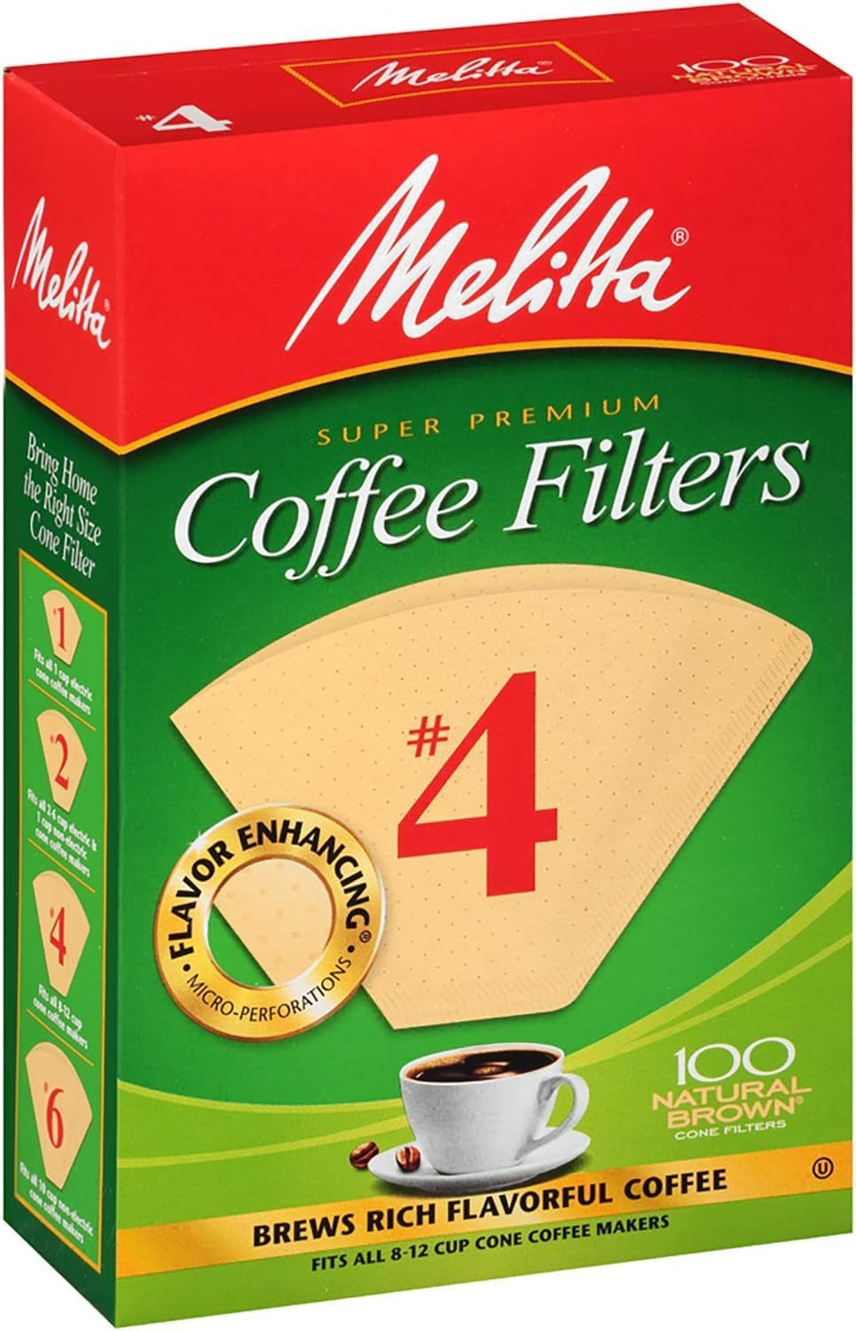 #4 Cone Coffee Filters, Unbleached Natural Brown, 100 Total Filters Count - Packaging May Vary