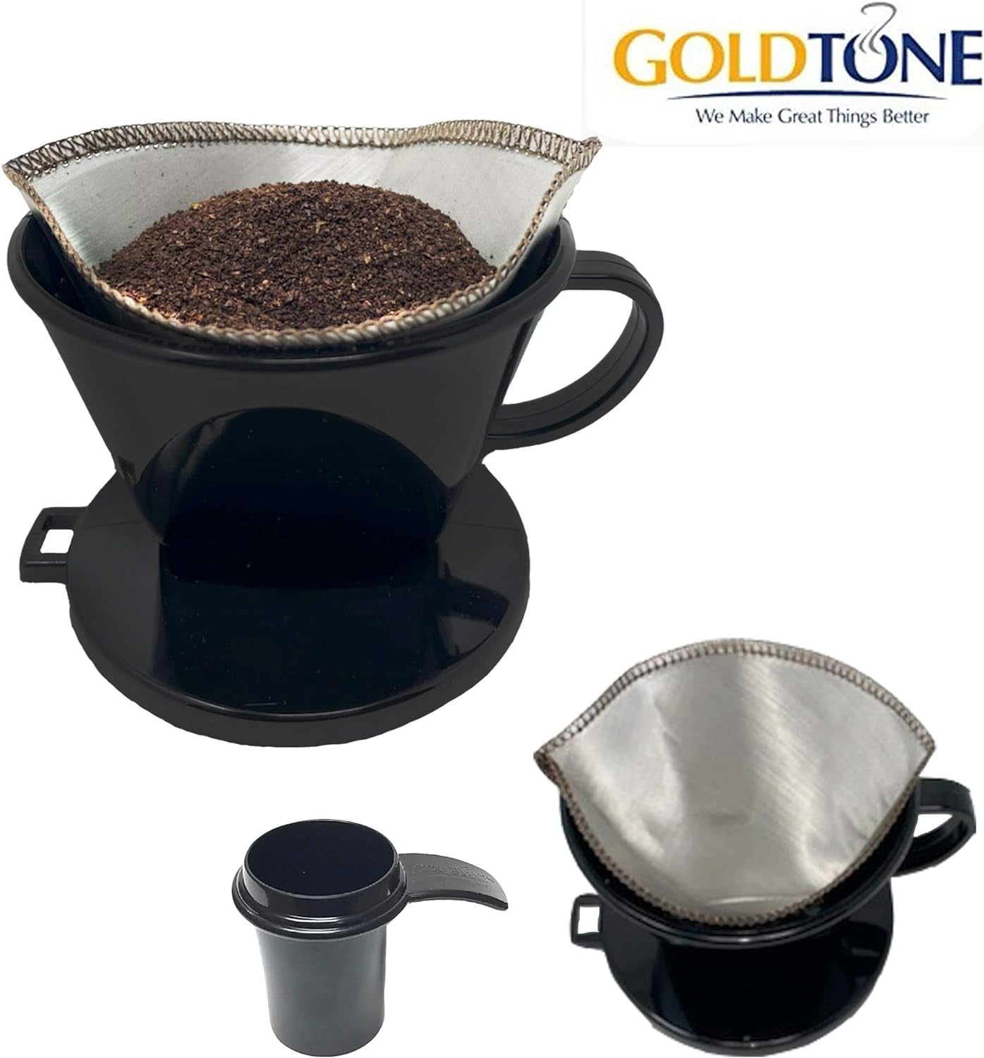 #2 Cone Style Pour over Coffee Dripper, Portable Pour over Coffee Filter Bpa-Free (1-6 Cups) with Stainless Steel #2 Cone Reusable Frameless Filter and Scoop