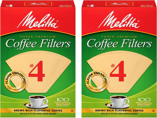 #4 Coffee Filters, Natural Brown, 2 Pack of 100 Filters.