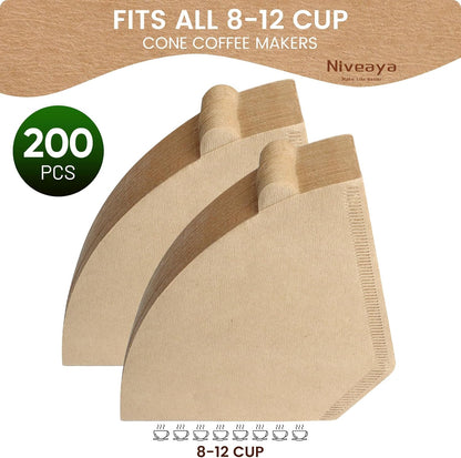 #4 Cone Coffee Filters - 200 Count, Unbleached Natural Brown, Disposable for Pour over and Drip Coffee Maker